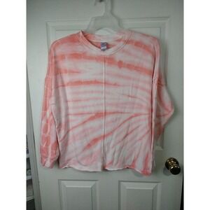 Le Verde Orange White Long Sleeve Super Soft Pullover Sweatshirt. Size M